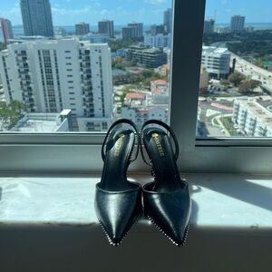 Black Pointed-Toe Slingback Heels